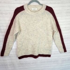 SELECTED FEMME MOHAIR WOOL BLEND SWEATER IN OAK, W MAROON STRIPE, SZ MEDIUM